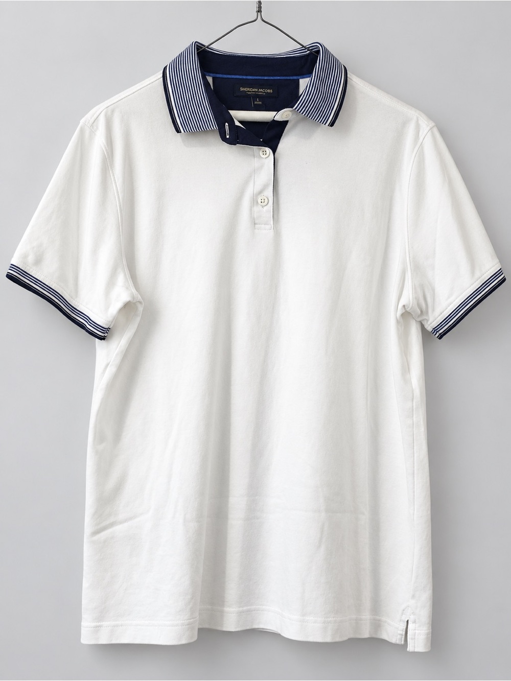 Banana republic Men's White Polo with Navy Stripe Collar